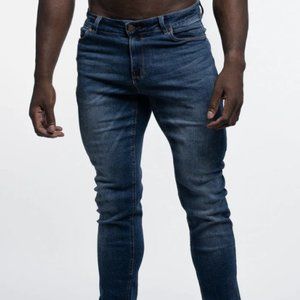 Barbell Apparel Straight Athletic Fit Jeans - Medium Distressed, Men's 34Lx34W